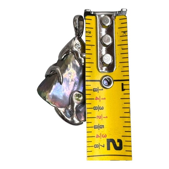 Vtg Statement 925 Sterling Silver Abalone Shell Pendant Artisan Signed 1.5" Boho - Picture 5 of 6